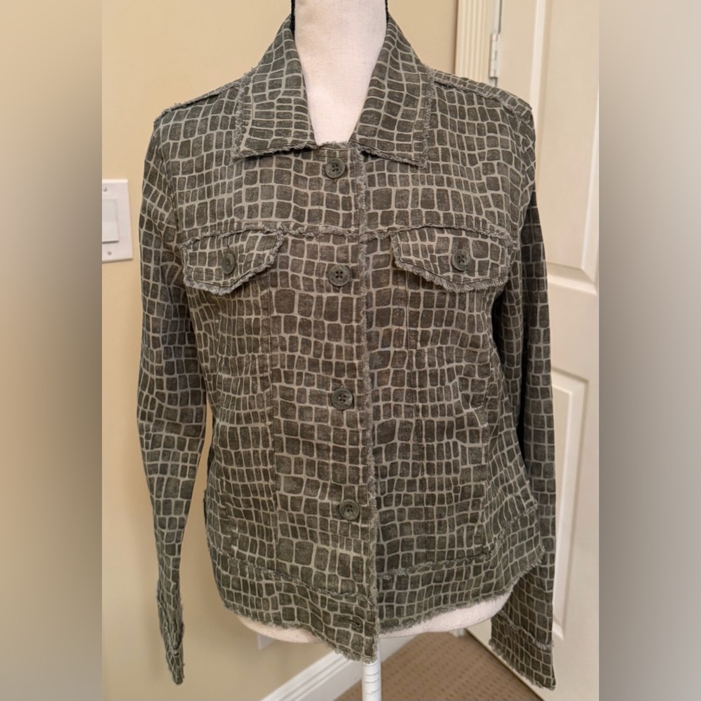 NWT Tommy Bahama Olive Croc-Print Linen Jacket, Sz S